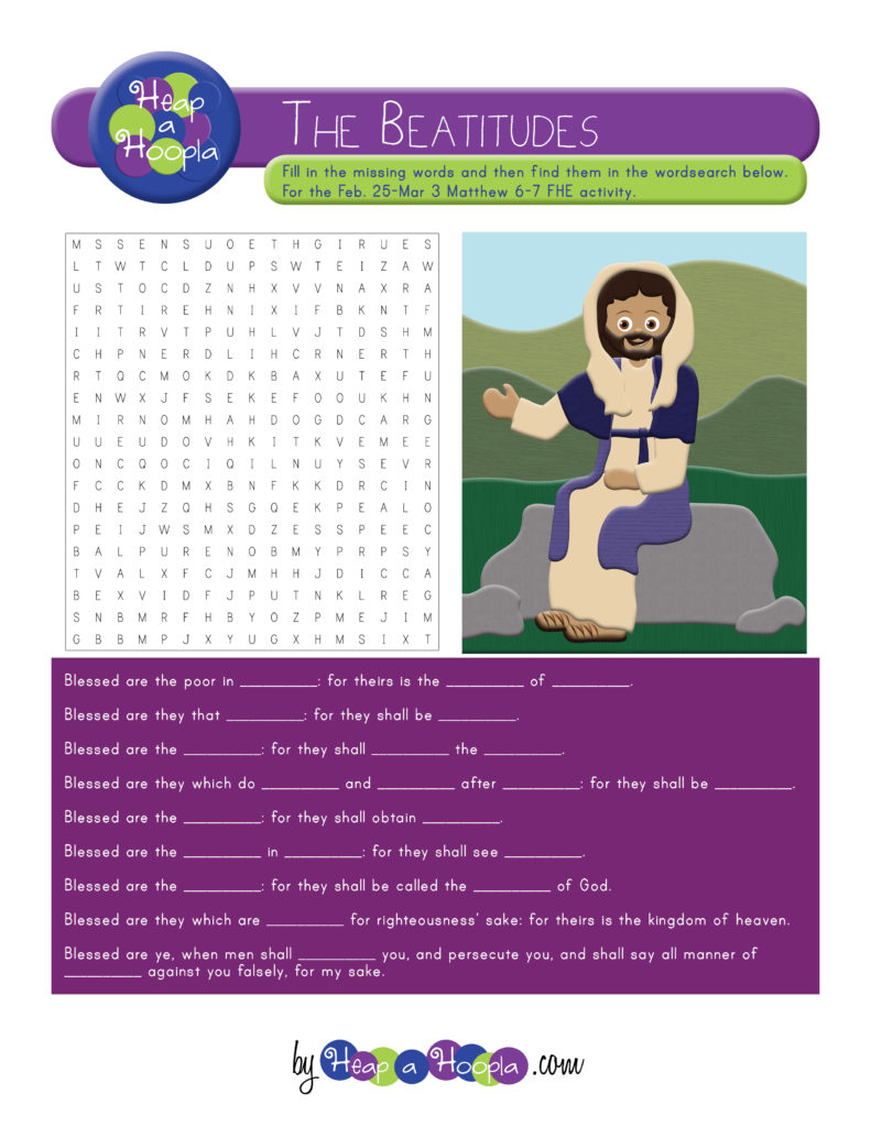 Beatitudes Fill In The Blank Word Search For Come Follow Me NT Week 9